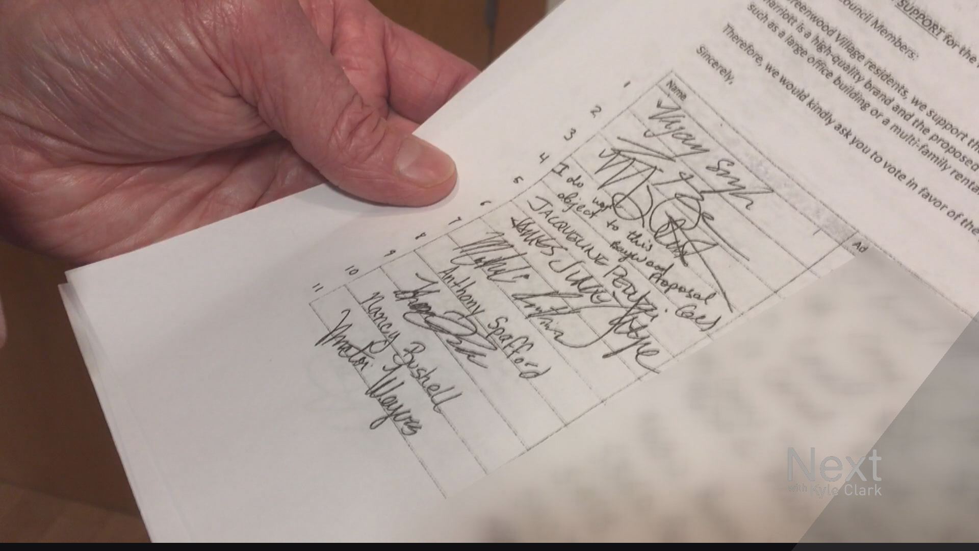 Someone's signatures in Greenwood Village to support a new